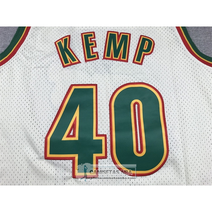 Camiseta Seattle SuperSonics Shawn Kemp NO 40 Mitchell & Ness Chainstitch Crema